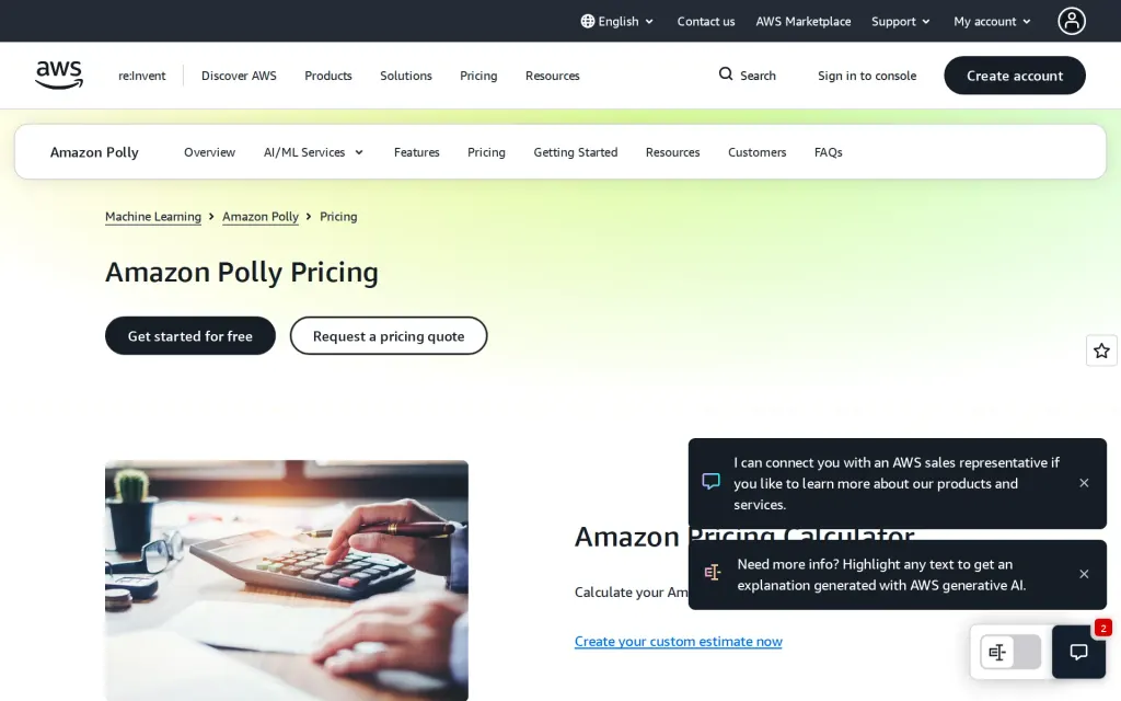 Amazon Polly's pricing page