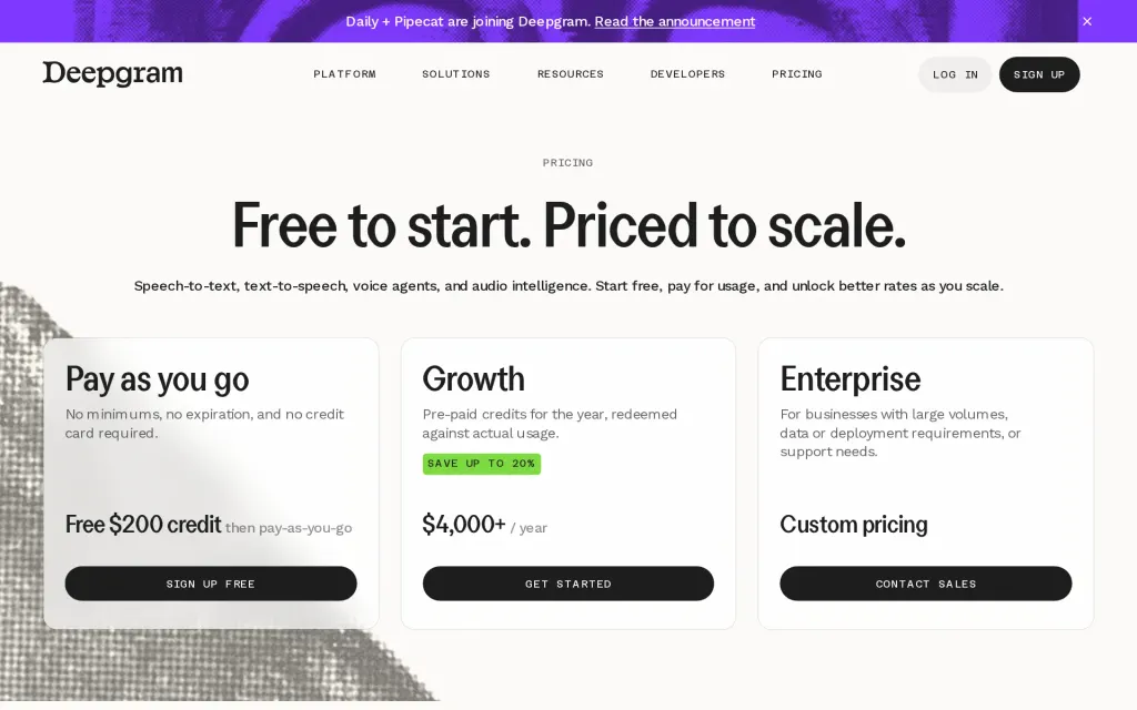 Deepgram Aura's pricing page