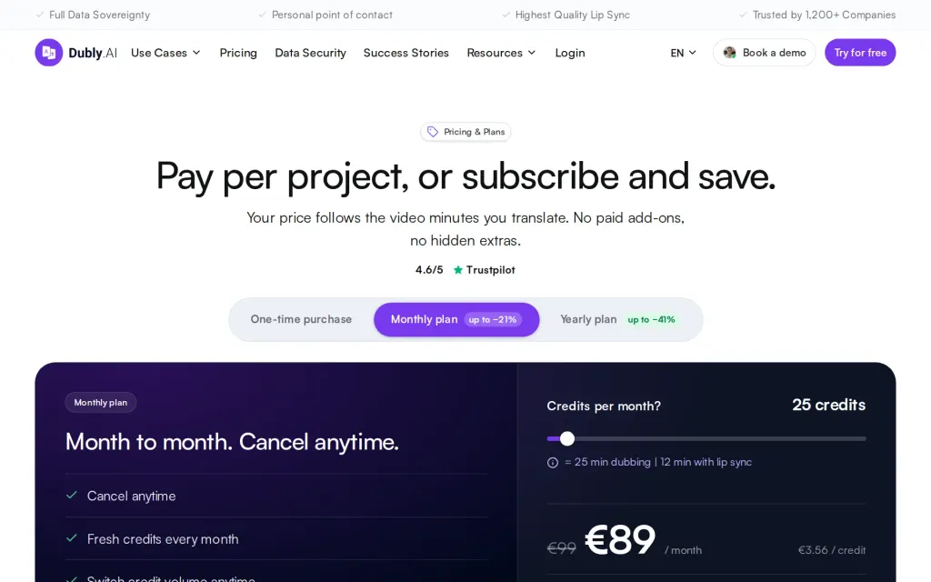 Dubly.AI's pricing page