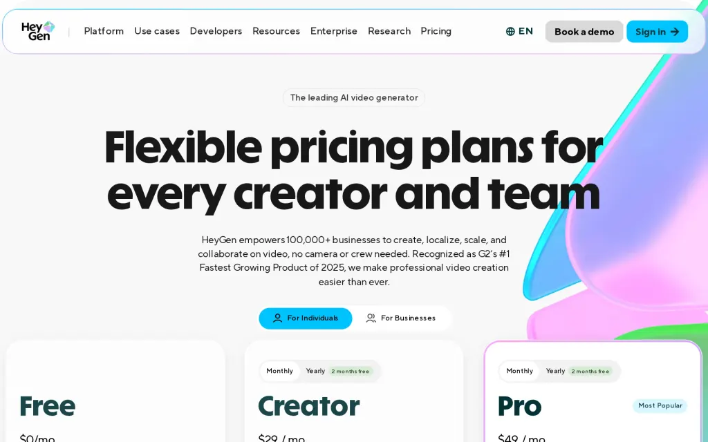 HeyGen's pricing page