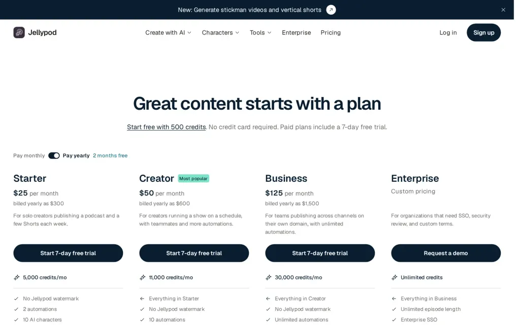 Jellypod's pricing page