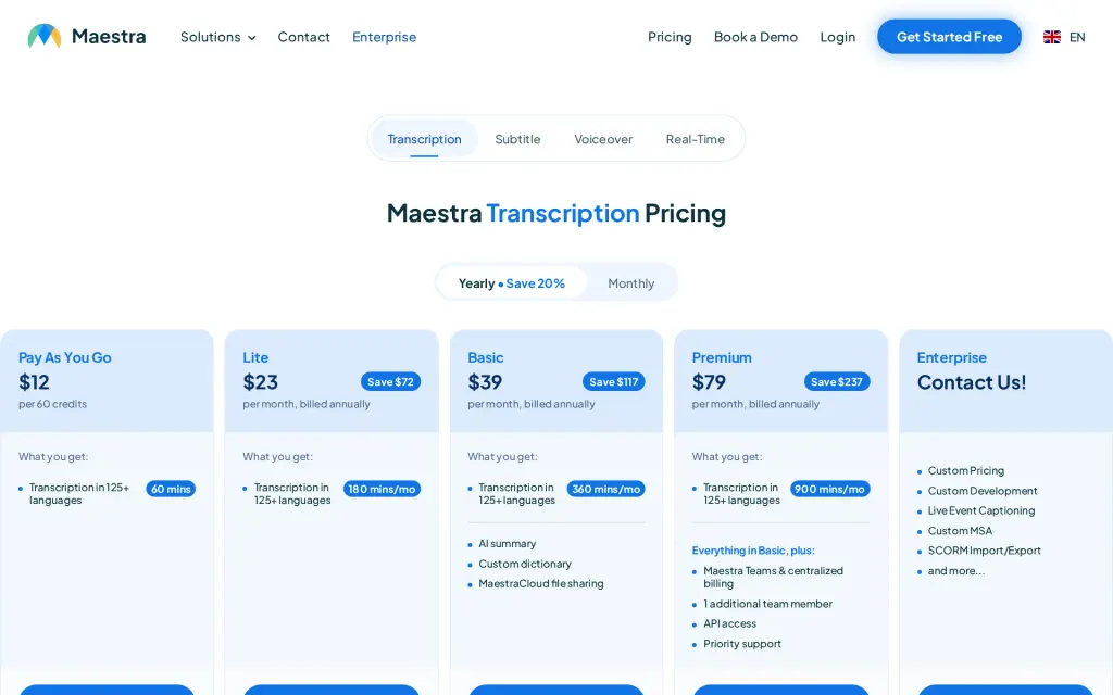 Maestra's pricing page
