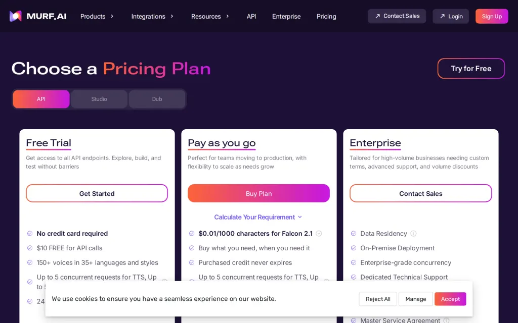 Murf AI's pricing page