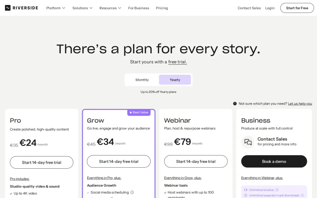 Riverside's pricing page