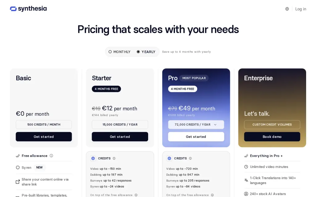 Synthesia's pricing page