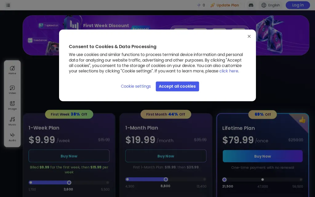 TopMediai's pricing page