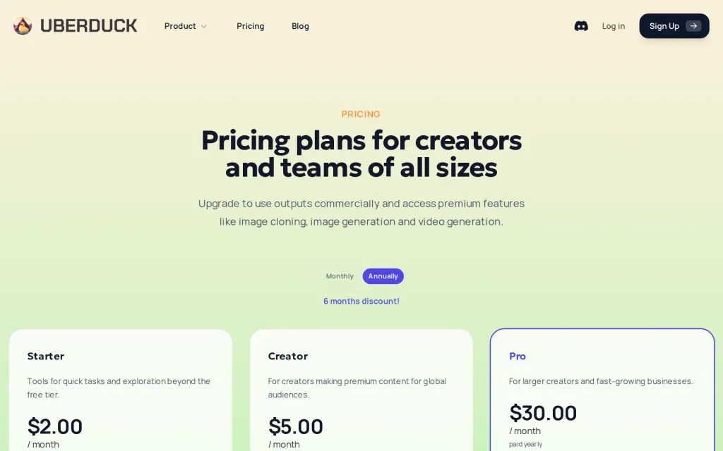 Uberduck's pricing page