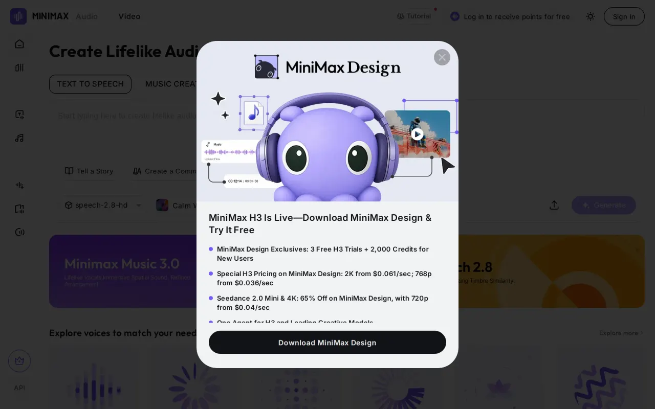 Screenshot of MiniMax Audio