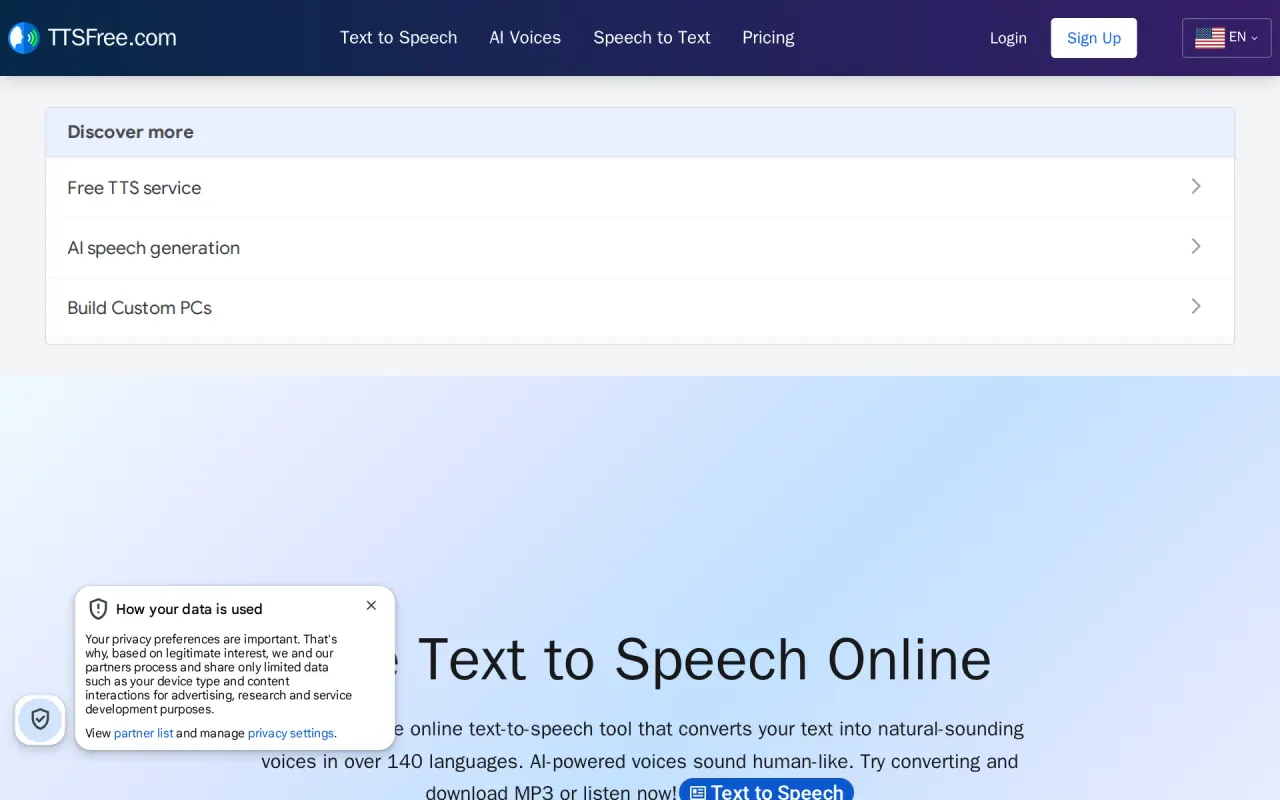 Screenshot of TTSFree