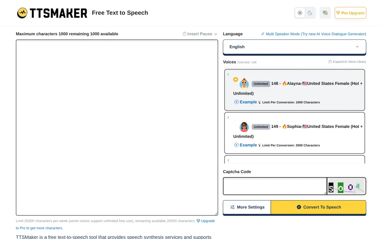 Screenshot of TTSMaker