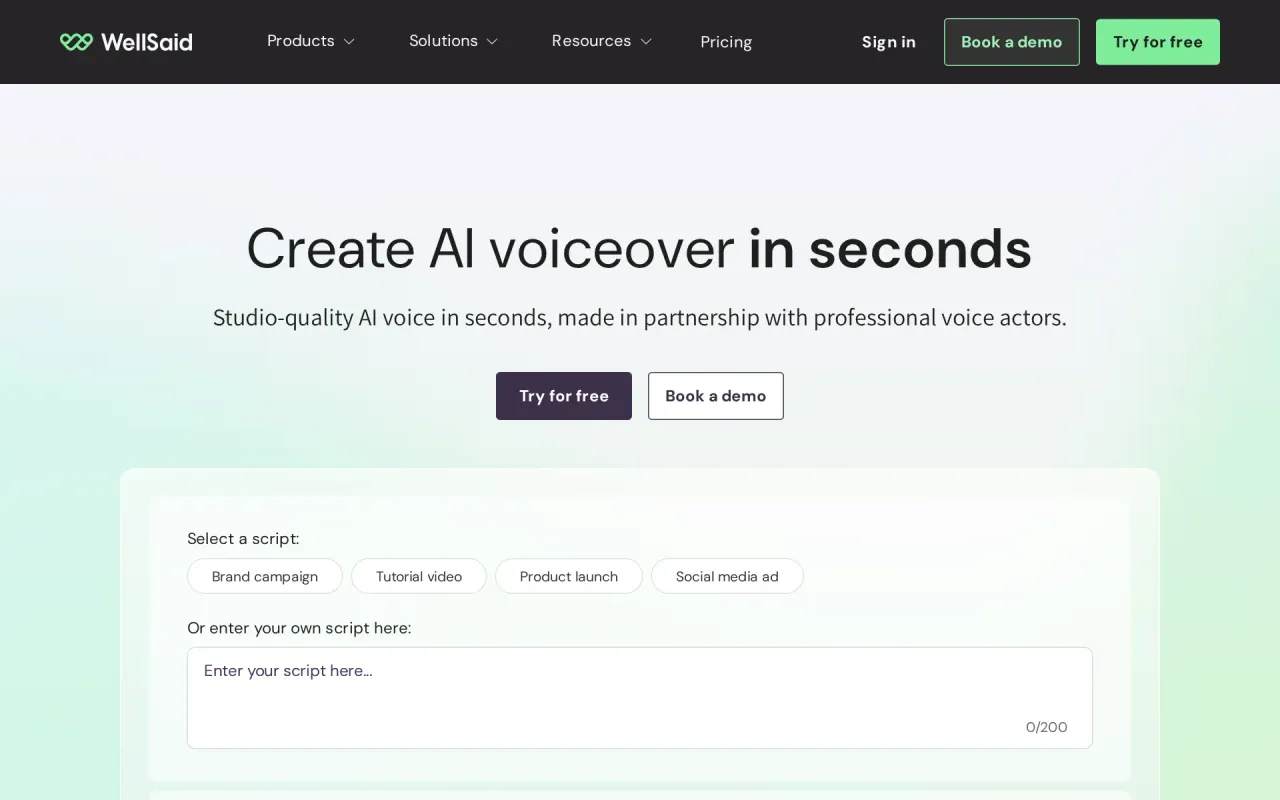 Screenshot of WellSaid