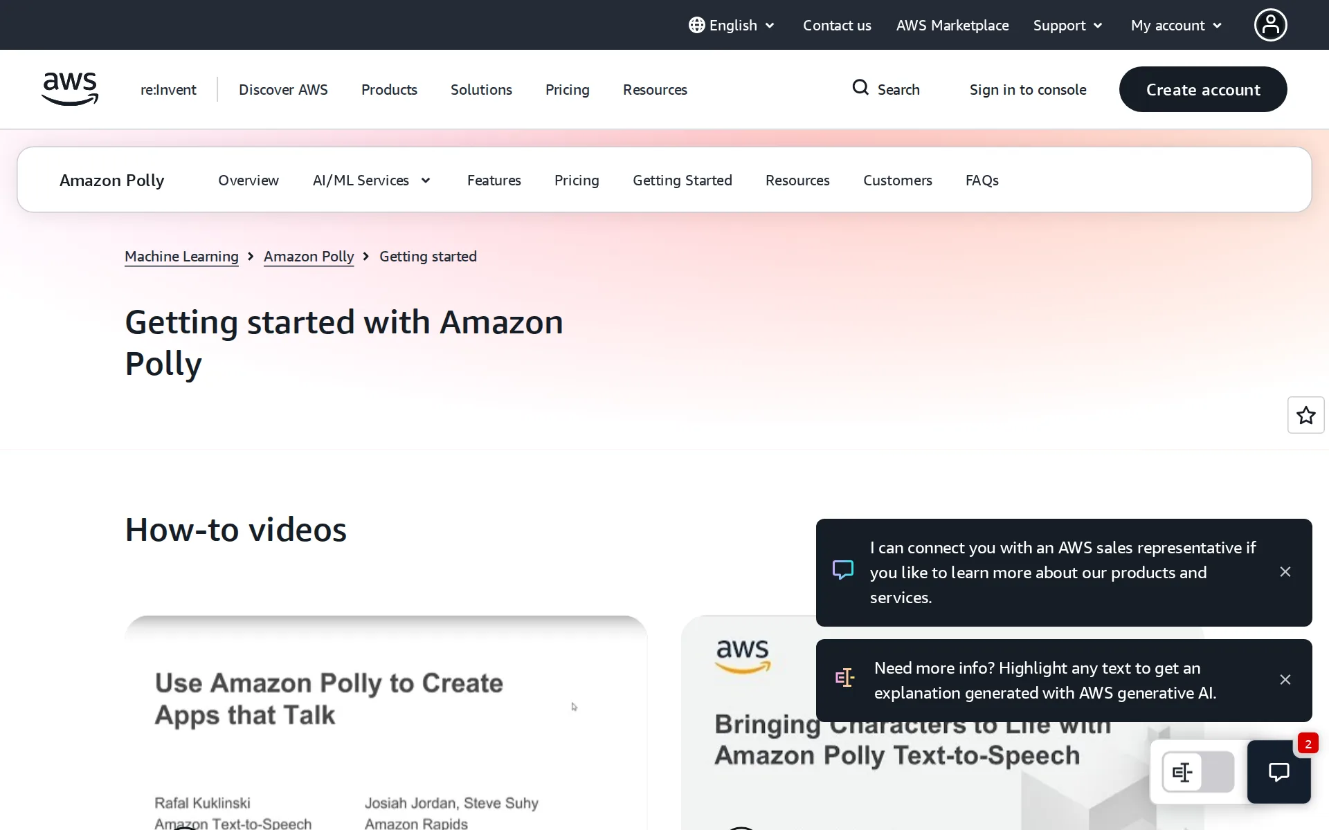 Screenshot of Amazon Polly