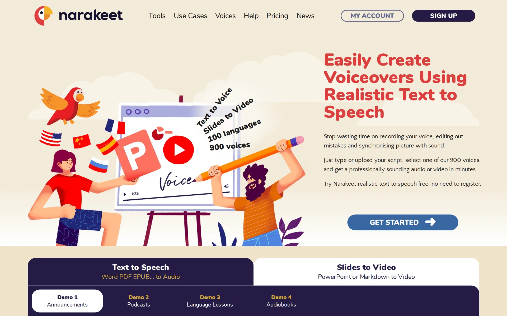 Screenshot of Narakeet