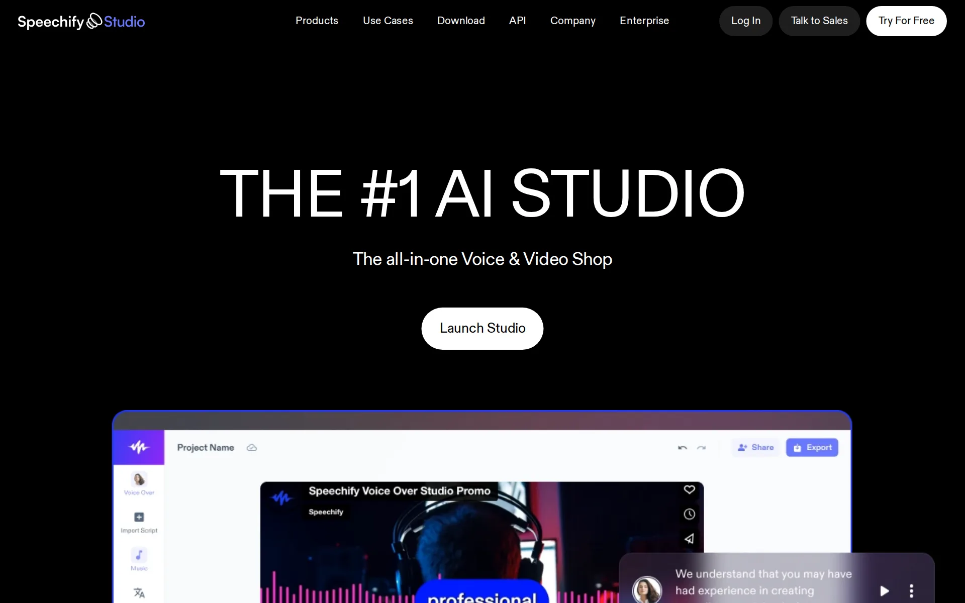 Screenshot of Speechify Studio