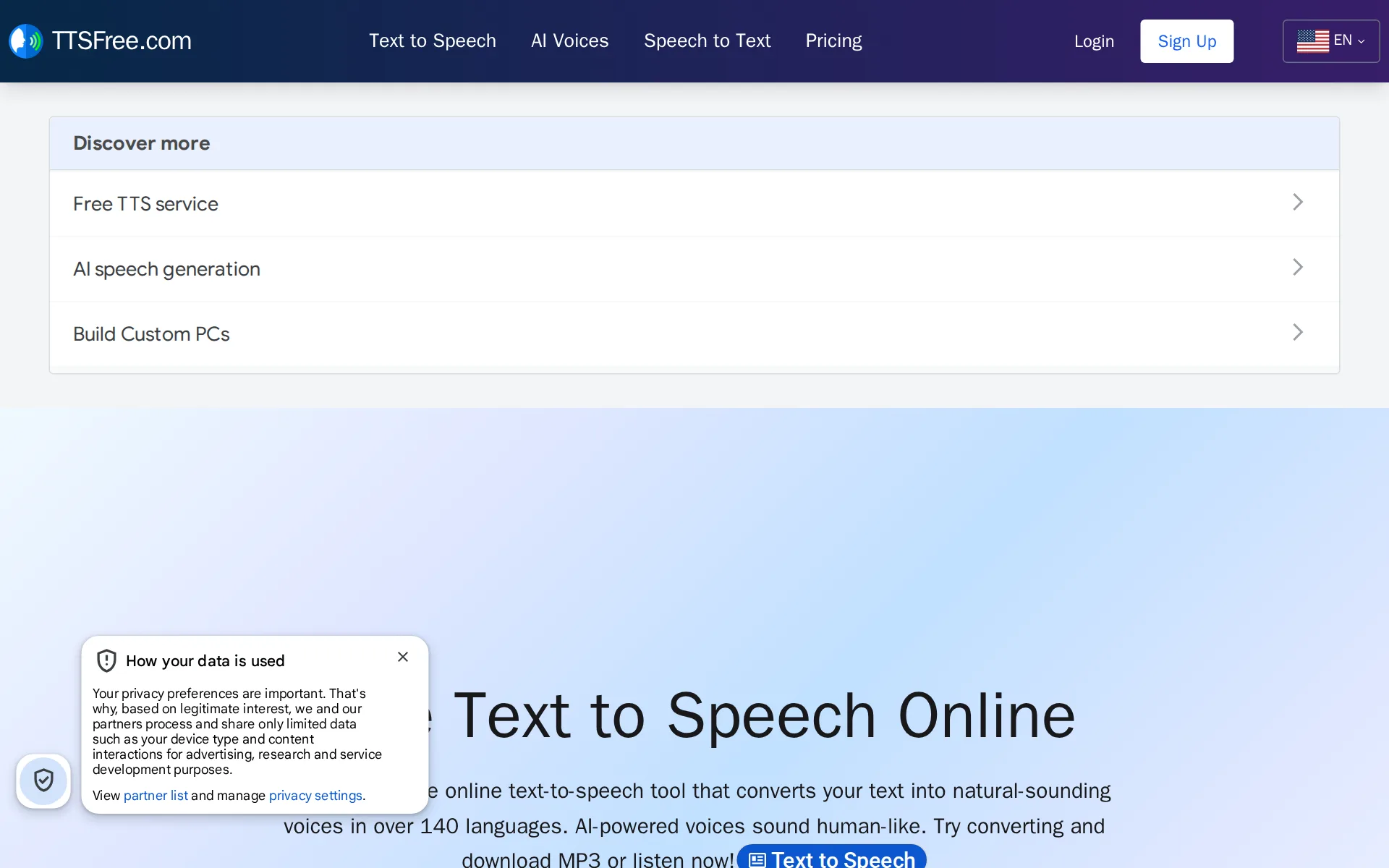 Screenshot of TTSFree