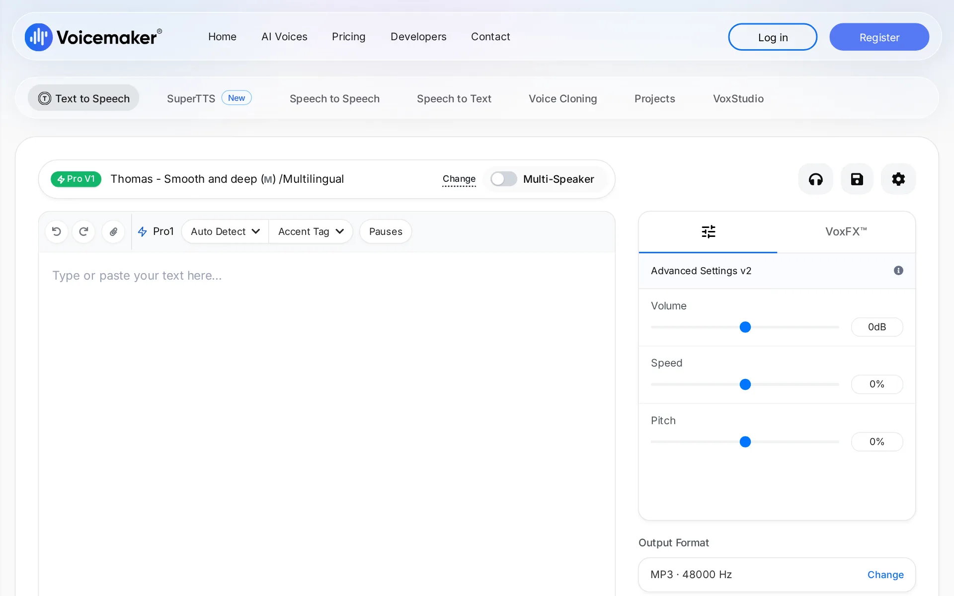 Screenshot of Voicemaker