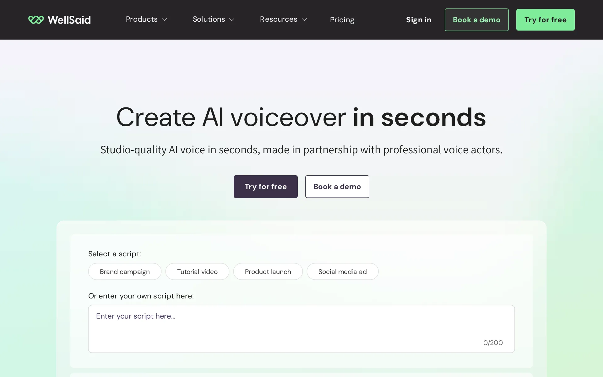 Screenshot of WellSaid